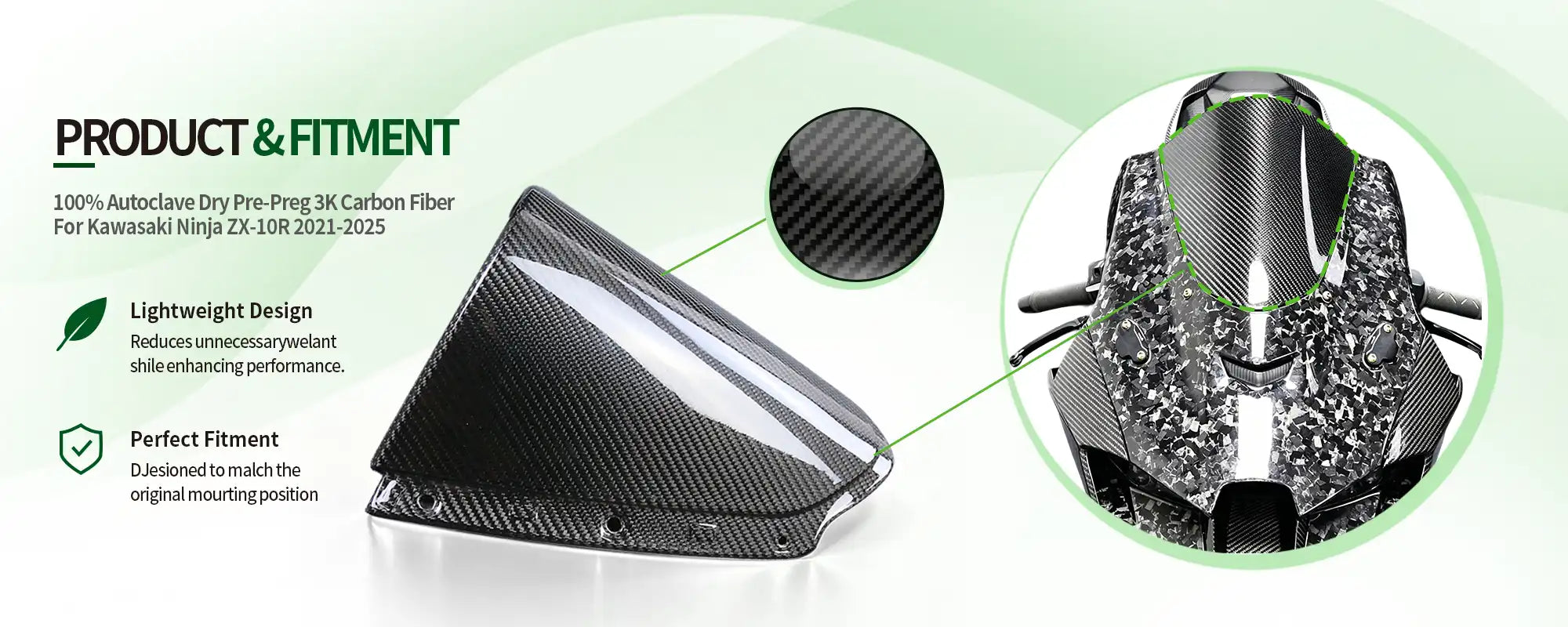 Carbon Fiber Front Windscreen for Kawasaki Ninja ZX-10R 2021-2025 - 2x2 Twill Glossy