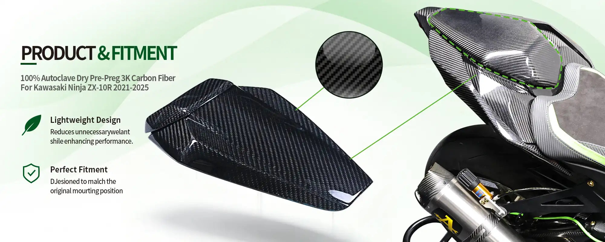 Carbon Fiber Rear Passenger Seat Cowl Solo for Kawasaki Ninja ZX-10R 2021-2025 - 2x2 Twill Glossy