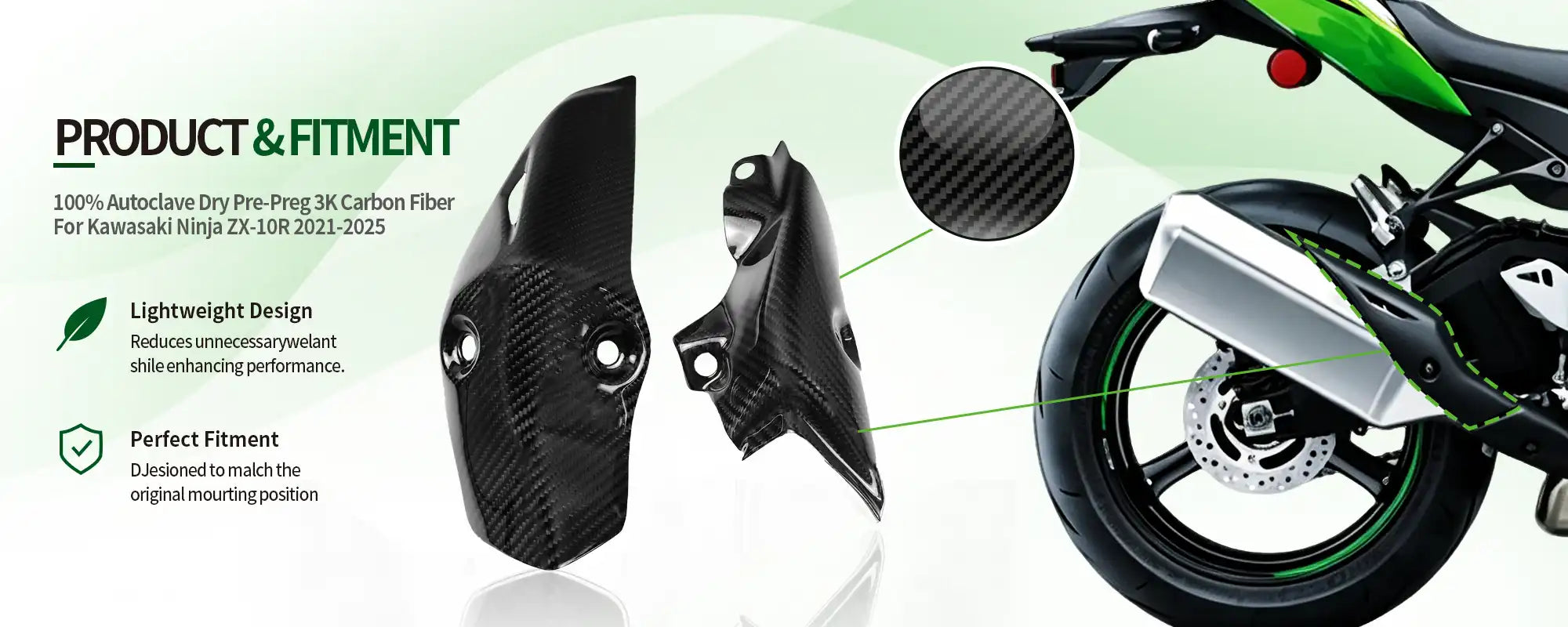 Carbon Fiber Exhaust Heat Shield for Kawasaki Ninja ZX-10R 2021-2025 - 2x2 Twill Glossy