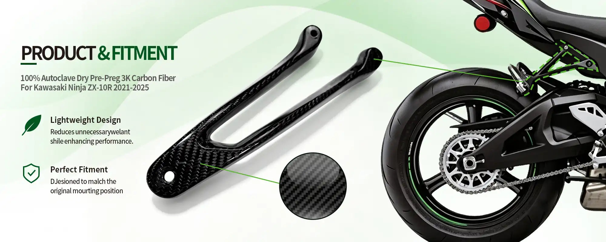 Carbon Fiber Exhaust Hanger for Kawasaki Ninja ZX-10R 2021-2025 - 2x2 Twill Glossy