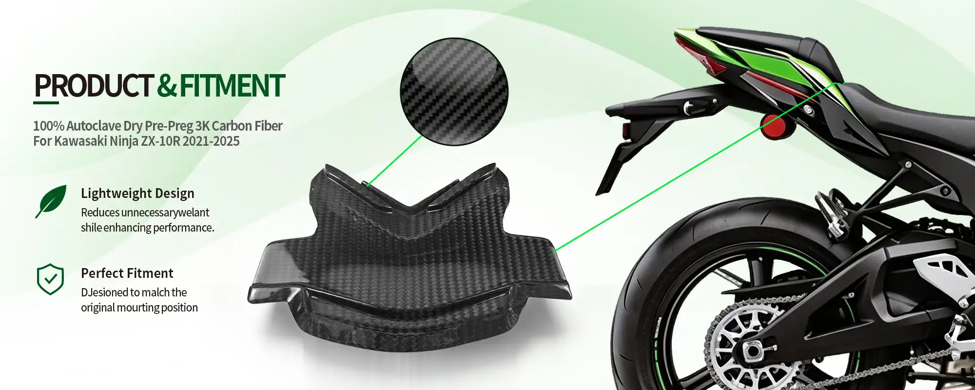 Carbon Fiber Center Tail Panel for Kawasaki Ninja ZX-10R 2021-2025 - 2x2 Twill Glossy