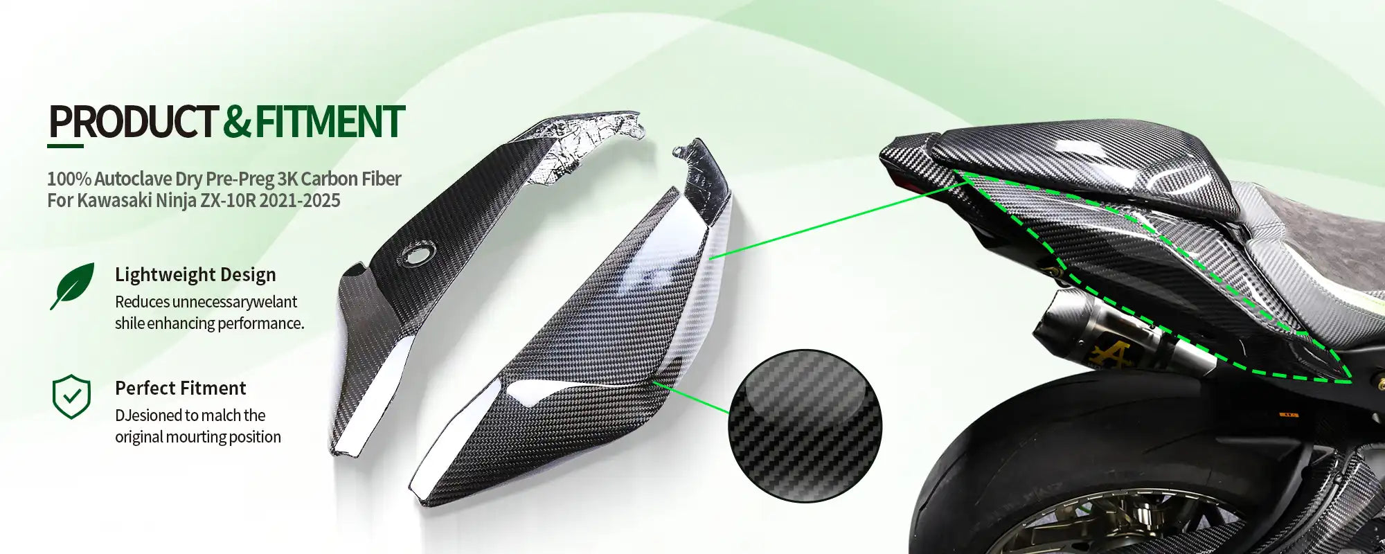 Carbon Fiber Rear Tail Side Cowls (Pair) for Kawasaki Ninja ZX-10R 2021-2025 - 2x2 Twill Glossy