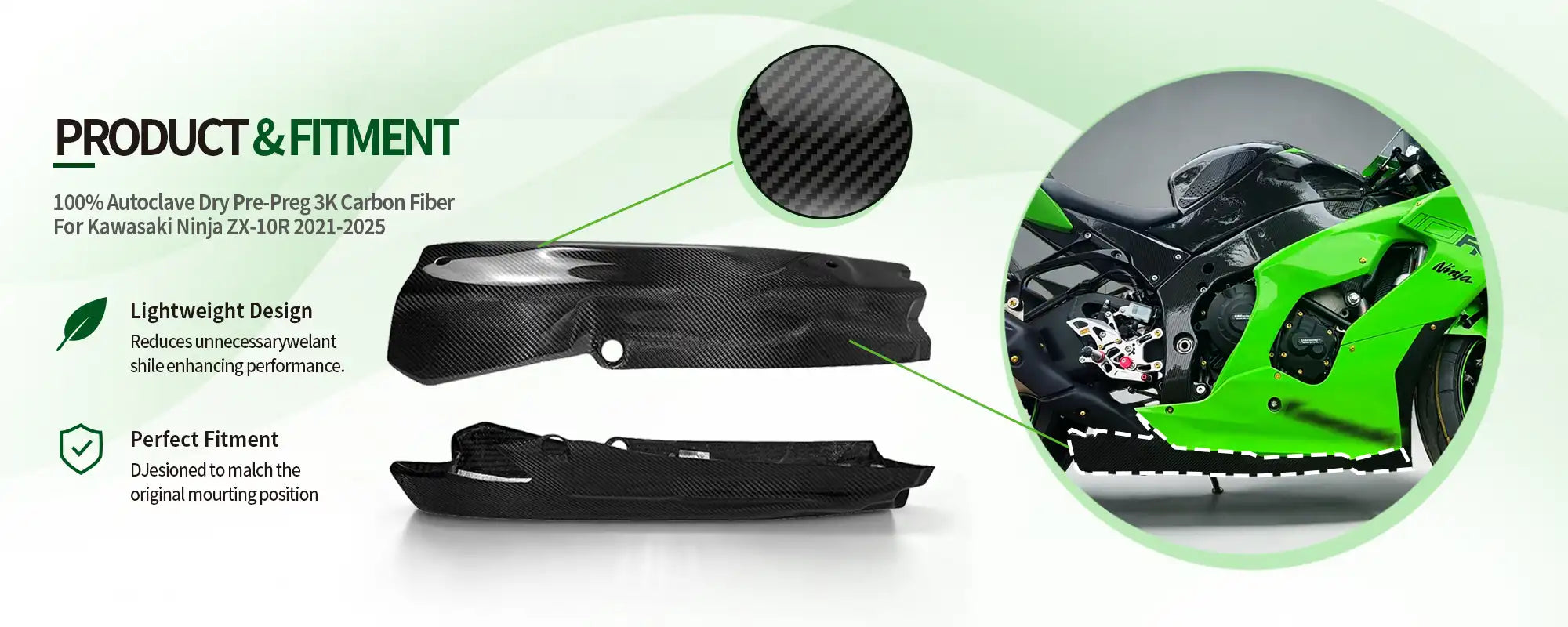 Carbon Fiber Extended Bellypan for Kawasaki Ninja ZX-10R 2021-2025 - 2x2 Twill Glossy
