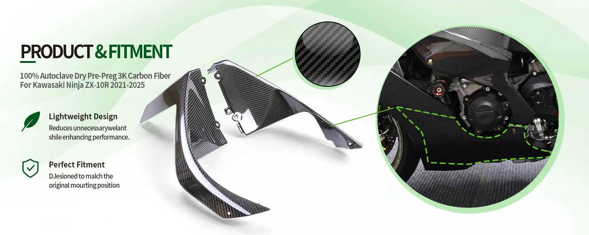 Carbon Fiber Lower Belly Pan for Kawasaki Ninja ZX-10R 2021-2025 - 2x2 Twill Glossy