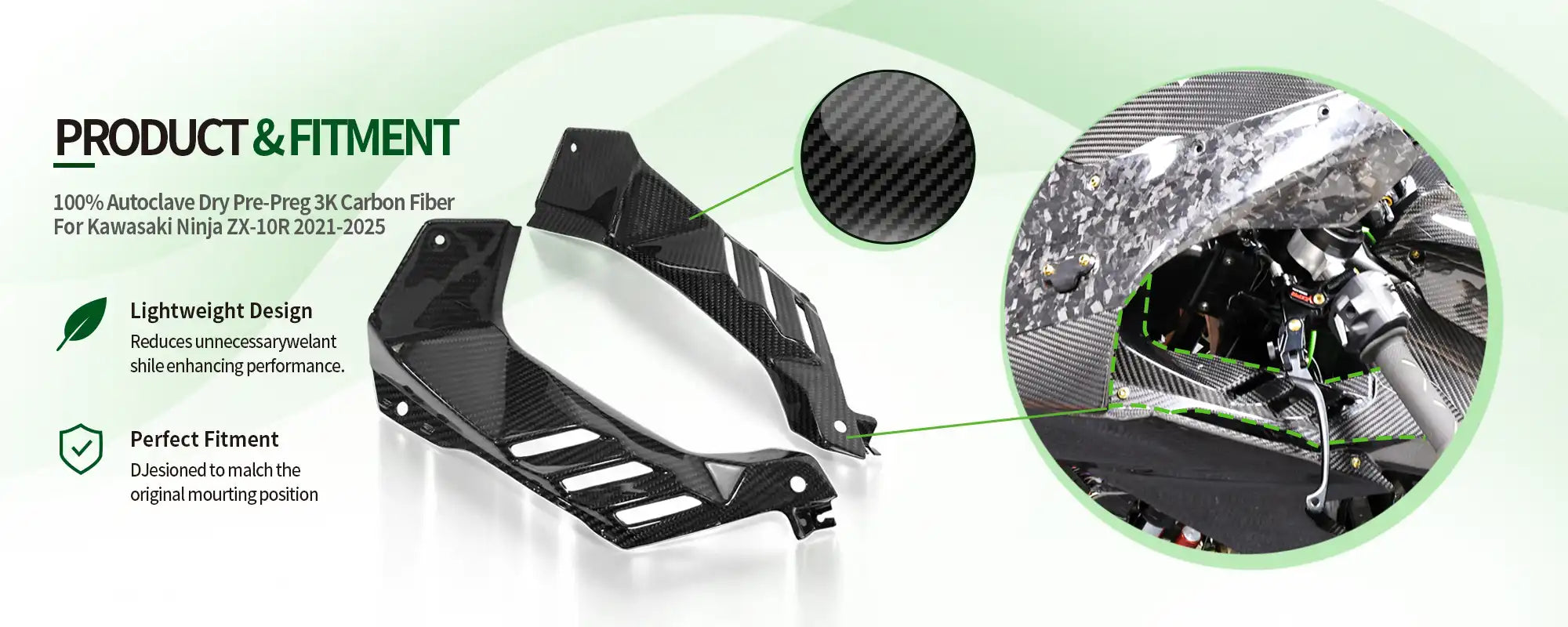 Carbon Fiber Upper Fairing Infill Panels (Pair) for Kawasaki Ninja ZX-10R 2021-2025 - 2x2 Twill Glossy