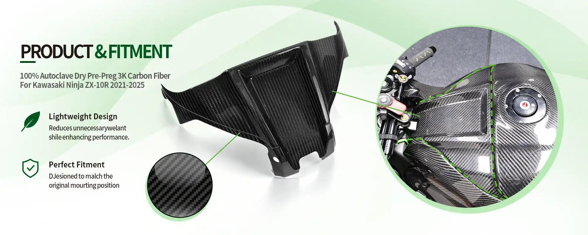 Carbon Fiber Upper Tank Cover for Kawasaki Ninja ZX-10R 2021-2025 - 2x2 Twill Glossy