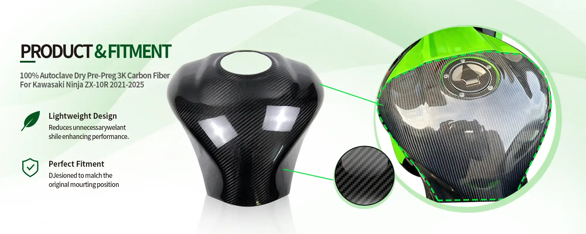 Carbon Fiber Tank Cover for Kawasaki Ninja ZX-10R 2021-2025 - 2x2 Twill Glossy