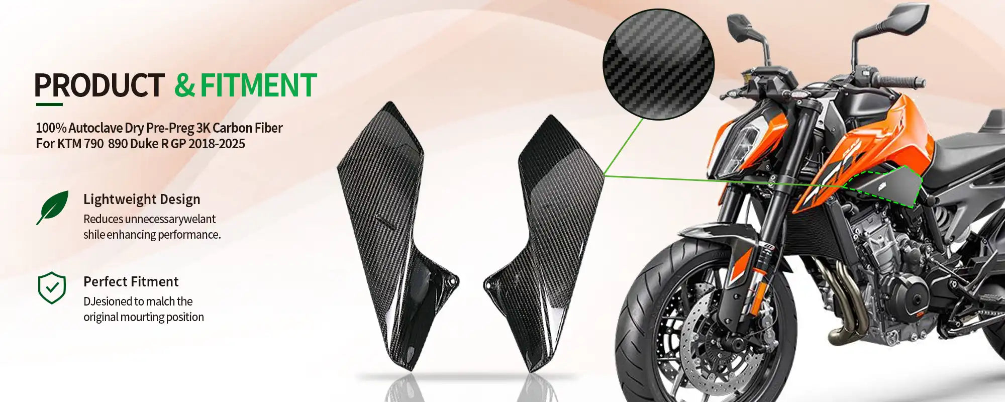 Carbon Fiber Frame Side Panels for KTM 790  890 Duke R GP 2018-2025 2x2 Twill Glossy