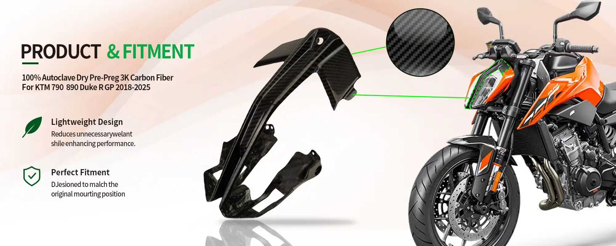 Carbon Fiber Front Upper Nose Fairing for KTM 790  890 Duke R GP 2018-2025 2x2 Twill Glossy