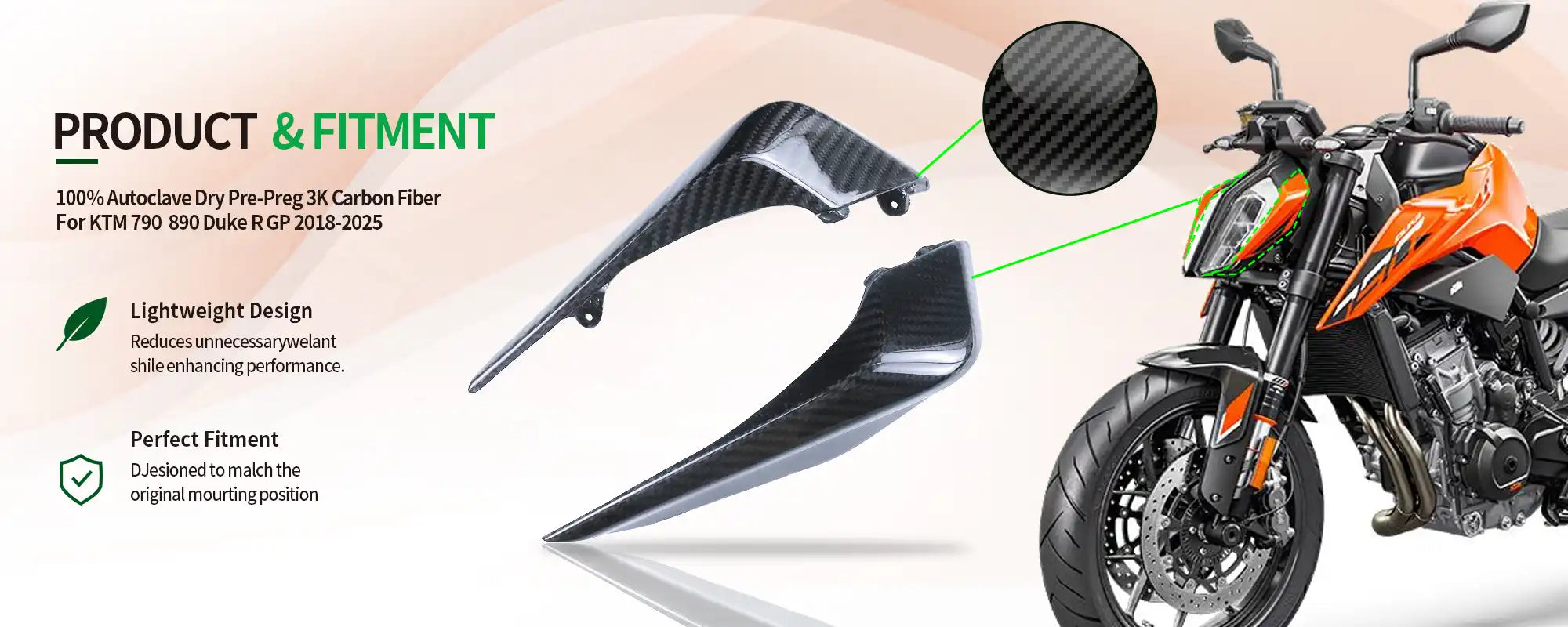 Carbon Fiber Headlight Side Covers Spoiler Fairing for KTM 790  890 Duke R GP 2018-2025 2x2 Twill Glossy