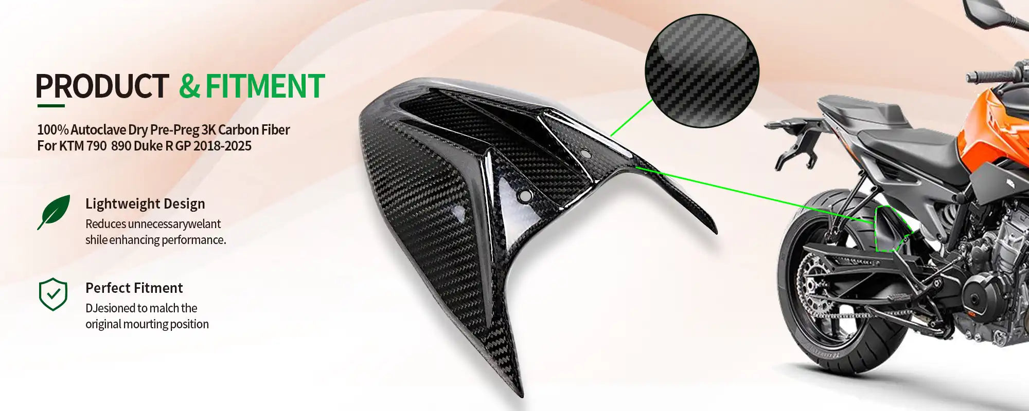 Carbon Fiber Rear Fender Tire Hugger for KTM 790  890 Duke R GP 2018-2025 2x2 Twill Glossy