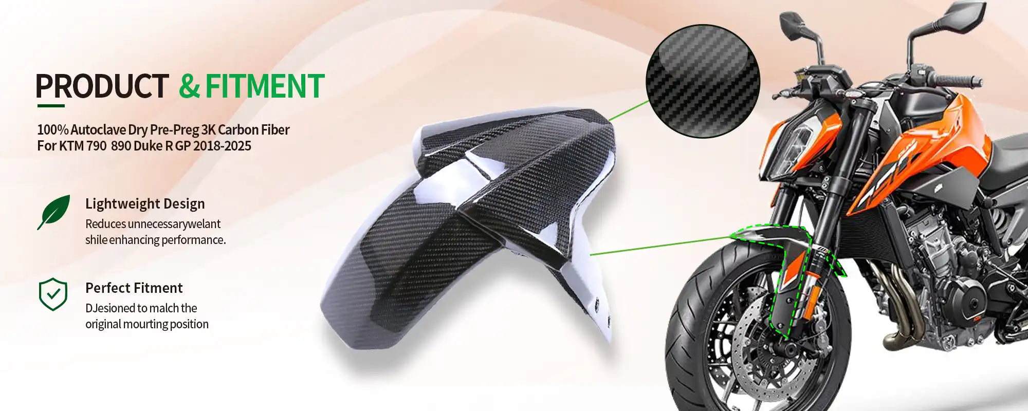 Carbon Fiber Front Fender for KTM 790  890 Duke R GP 2018-2025 2x2 Twill Glossy