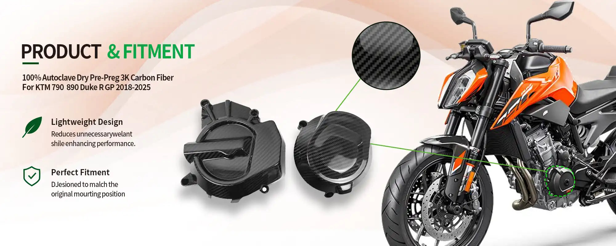 Carbon Fiber Engine Case Covers Protection for KTM 790  890 Duke R GP 2018-2025 2x2 Twill Glossy