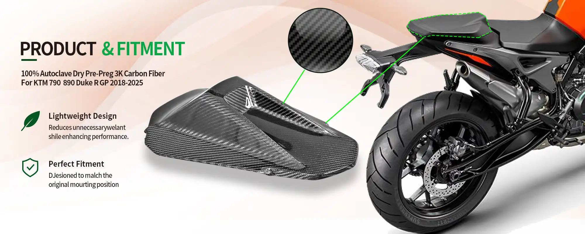 Carbon Fiber Rear Seat Cowl for KTM 790  890 Duke R GP 2018-2025 2x2 Twill Glossy