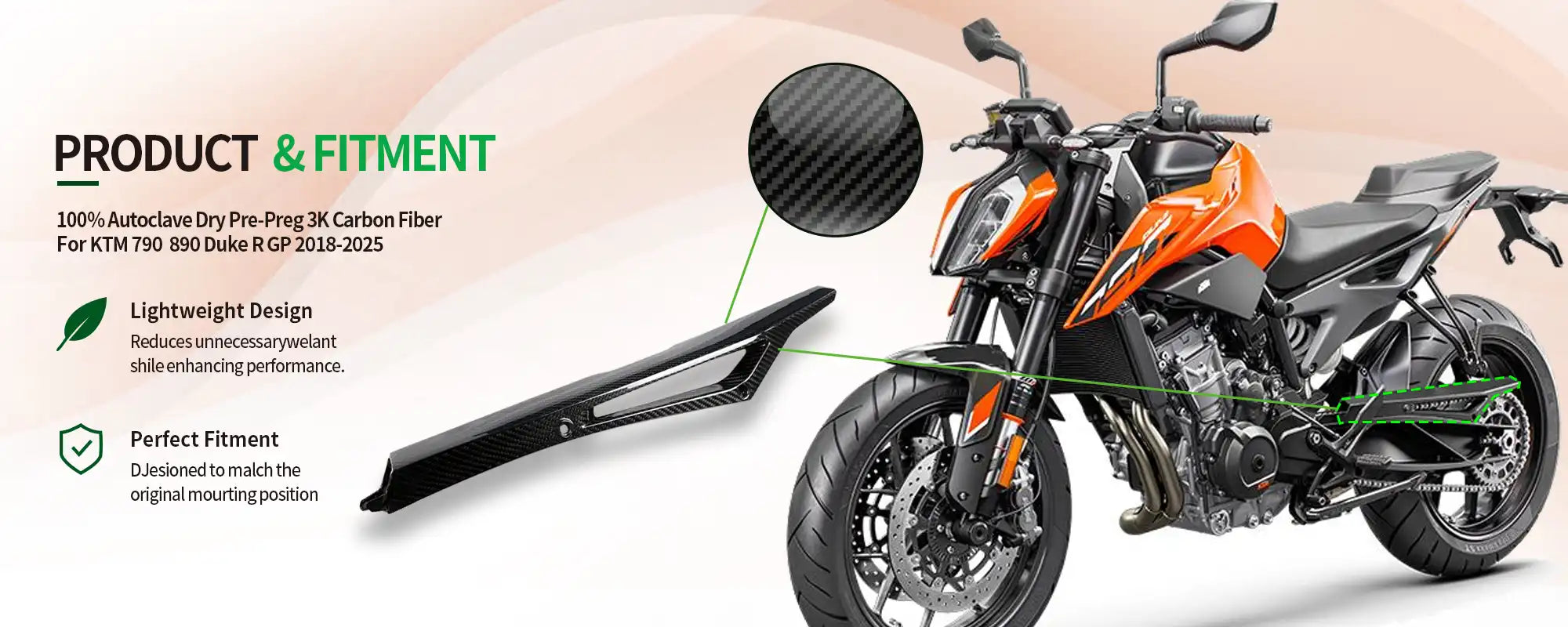 Carbon Fiber Upper Chain Guard Cover for KTM 790  890 Duke R GP 2018-2025 2x2 Twill Glossy