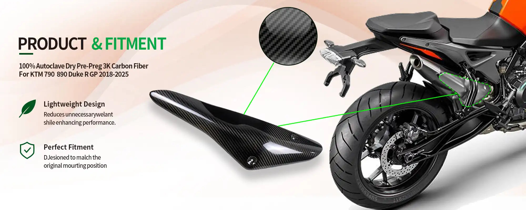 Carbon Fiber Exhaust Pipe Heat Shield Cover Guard for KTM 790  890 Duke R GP 2018-2025 2x2 Twill Glossy