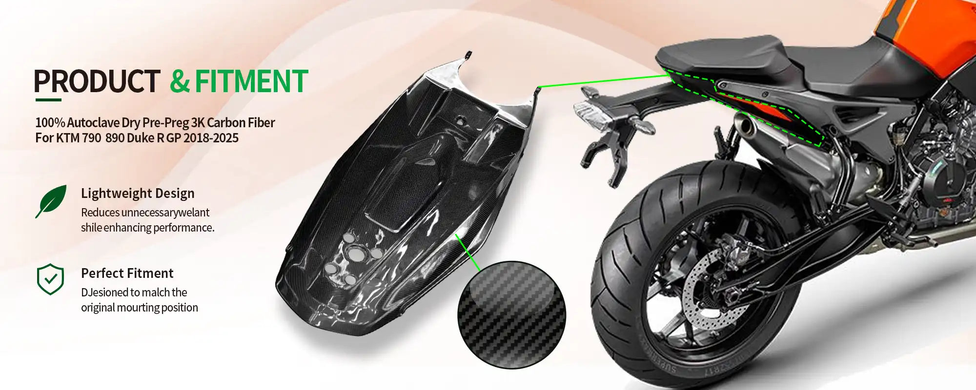 Carbon Fiber Rear Undertail Cover Panel for KTM 790  890 Duke R GP 2018-2025 2x2 Twill Glossy