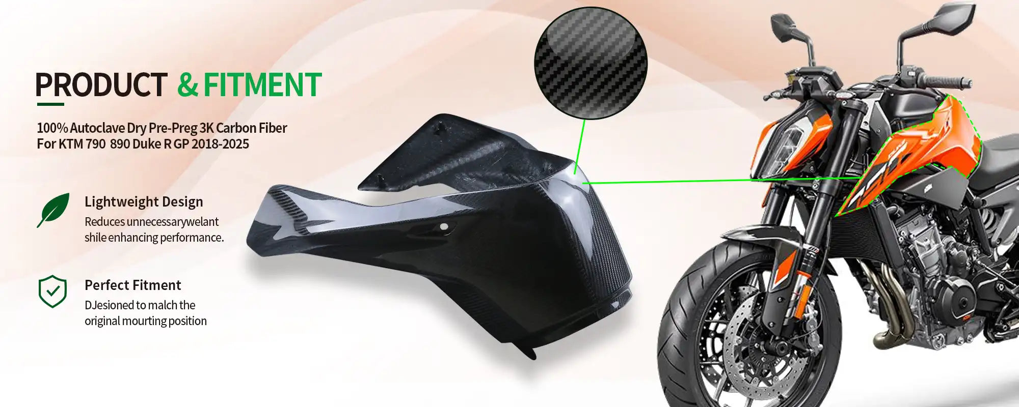 Carbon Fiber Fuel Tank Front Center Cover for KTM 790  890 Duke R GP 2018-2025 2x2 Twill Glossy