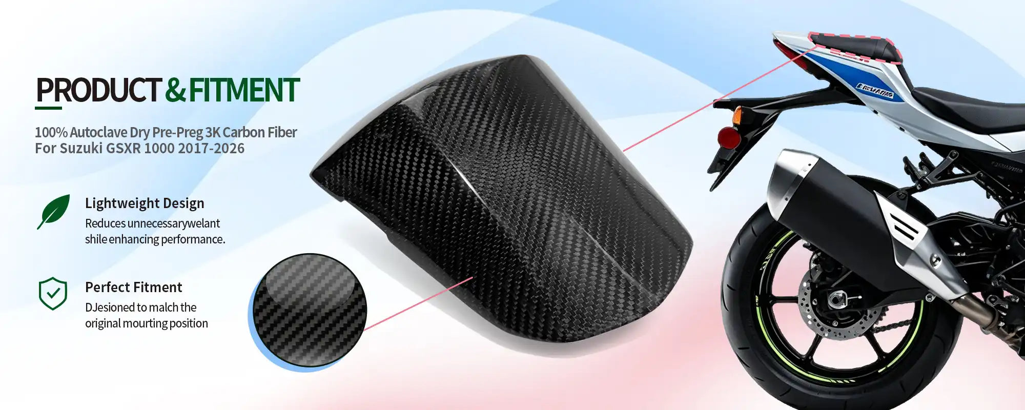 Carbon Fiber Rear Seat Cowl for Suzuki GSXR 1000 2017-2026, 2x2 Twill Glossy