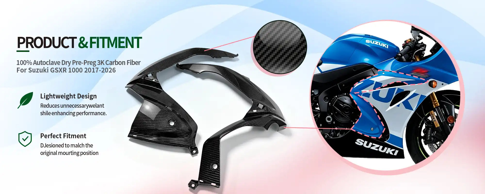 Carbon Fiber Frame Covers for Suzuki GSXR 1000 2017-2026, 2x2 Twill Glossy