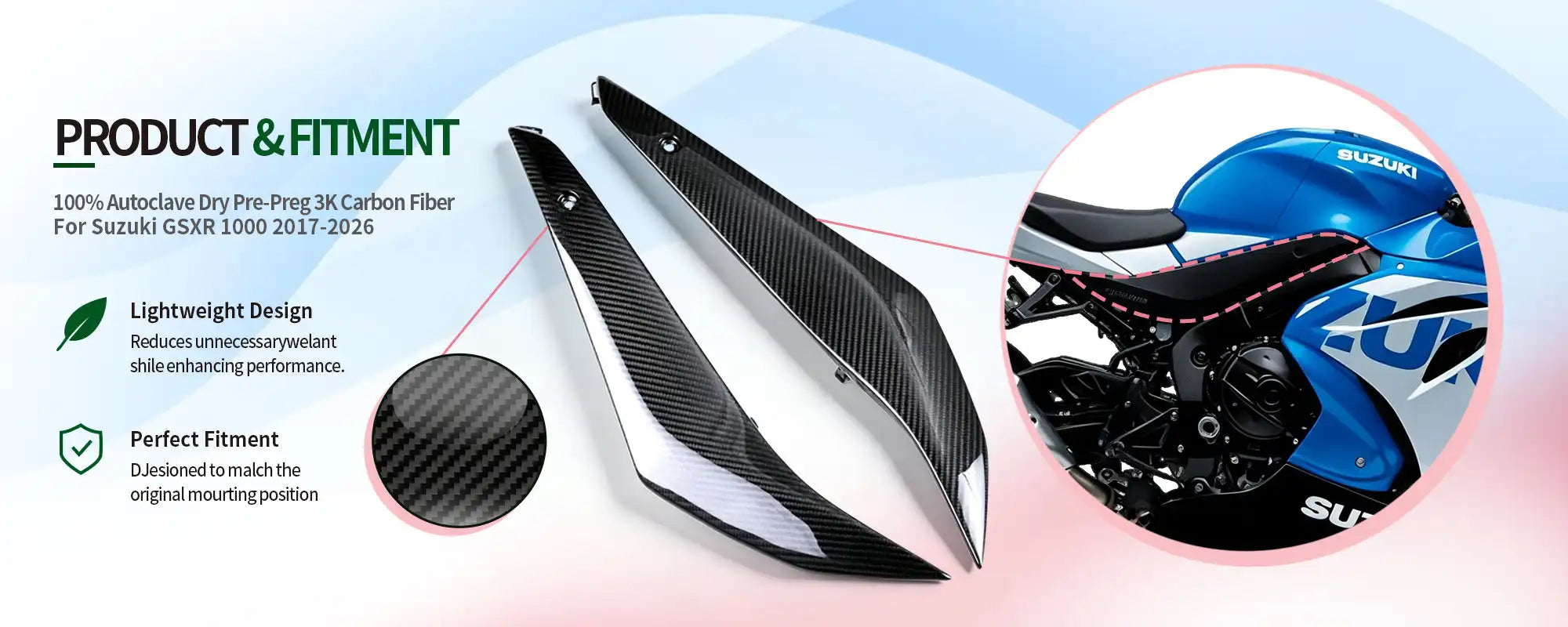 Carbon Fiber Lower Tank Panels (Pair) for Suzuki GSXR 1000 2017-2026, 2x2 Twill Glossy