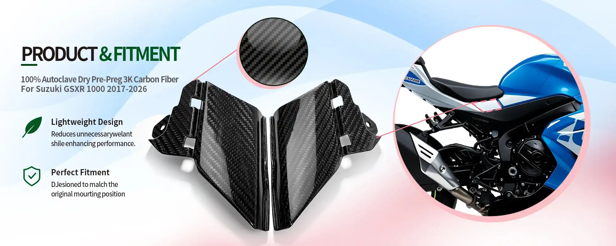 Carbon Fiber Seat Side Panels (Pair) for Suzuki GSXR 1000 2017-2026, 2x2 Twill Glossy