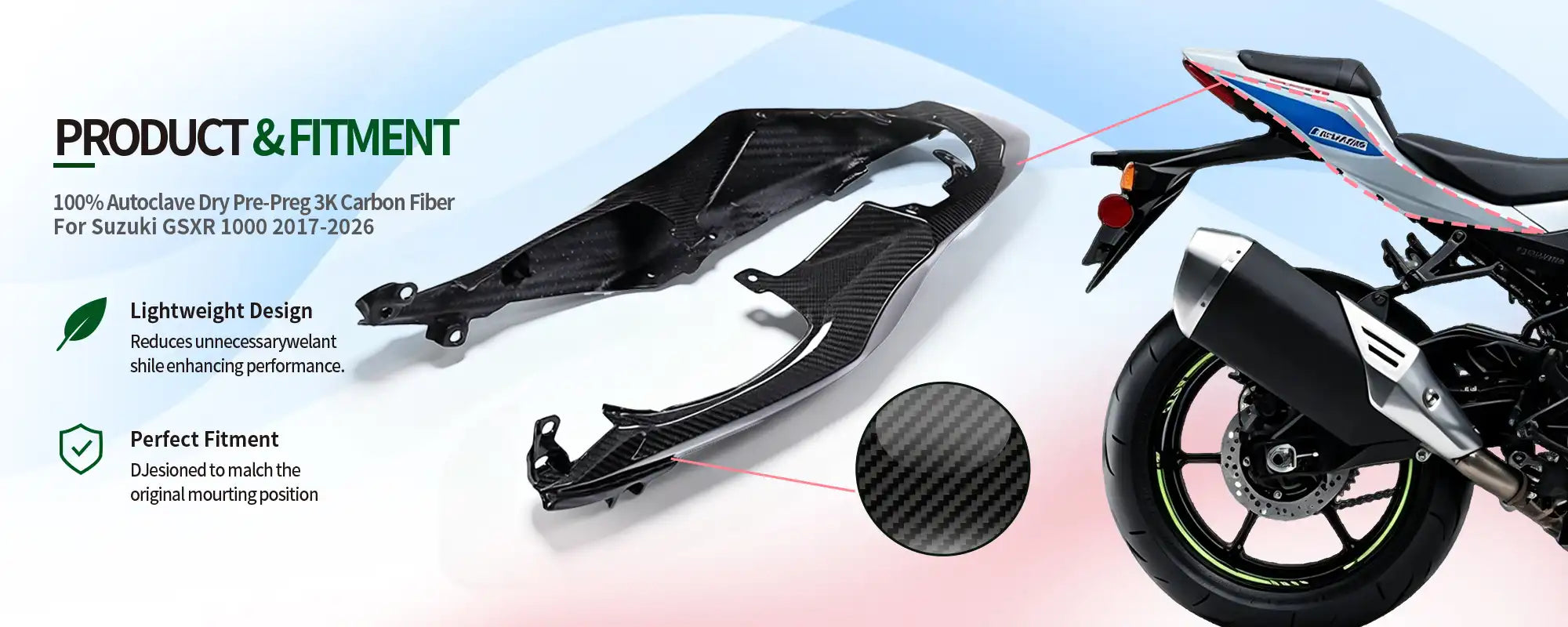 Carbon Fiber Rear Seat Side Panel for Suzuki GSXR 1000 2017-2026, 2x2 Twill Glossy