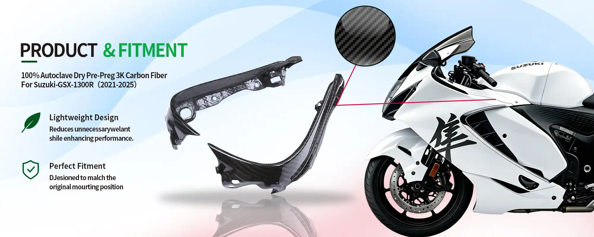 Carbon Fiber Inner Fairing Brackets for Suzuki GSX1300R Hayabusa 2021-2025, 2x2 Twill Weave (Glossy)