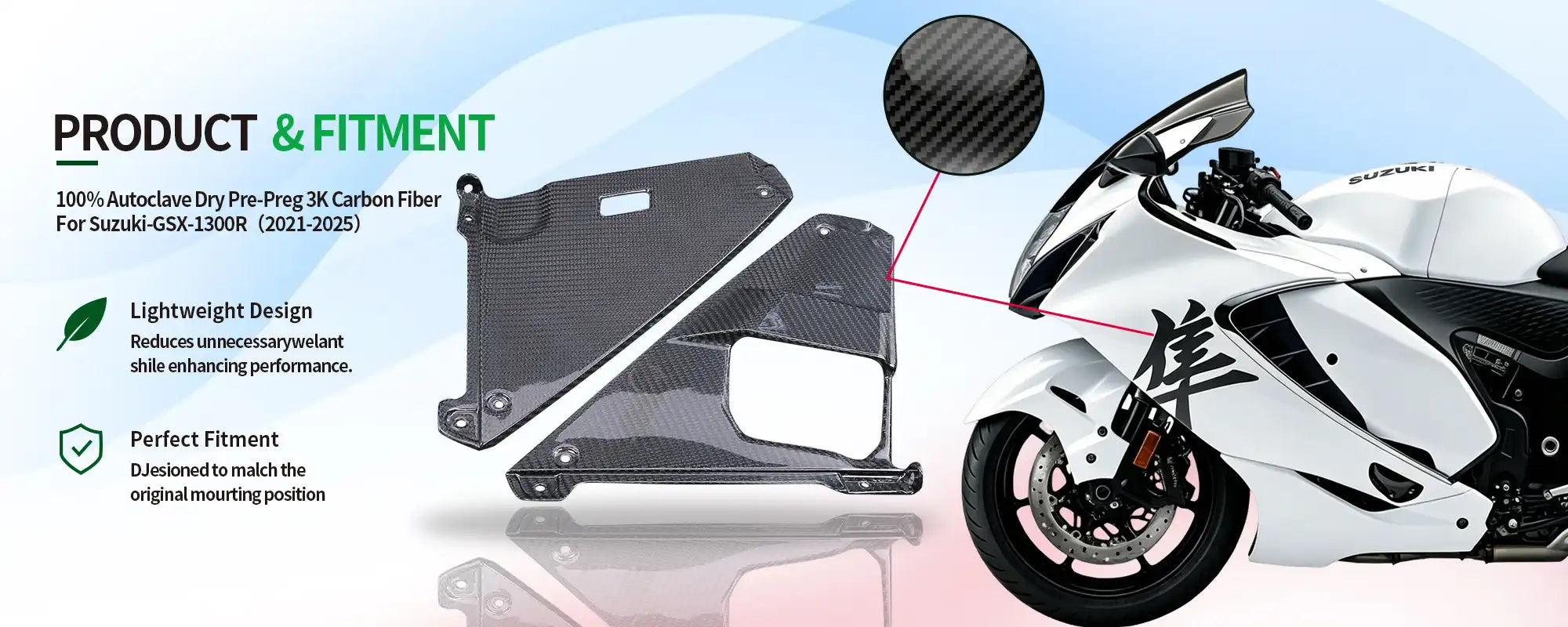 Carbon Fiber Under Inner Cowling Fairings (Pair) for Suzuki GSX1300R Hayabusa 2021-2025, 2x2 Twill Weave (Glossy)