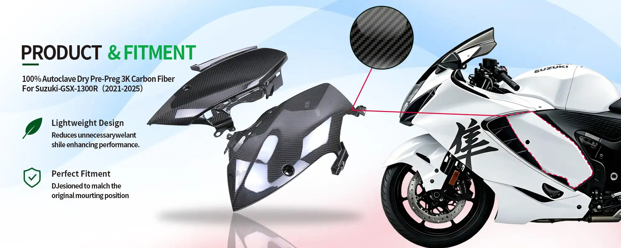 Carbon Fiber Frame Side Covers (Pair) for Suzuki GSX1300R Hayabusa 2021-2025, 2x2 Twill Weave (Glossy)