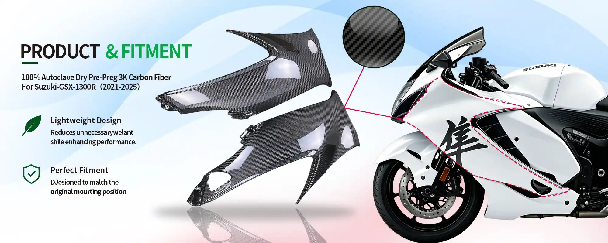 Carbon Fiber Side Fairing Cowl Panels (Pair) for Suzuki GSX1300R Hayabusa 2021-2025, 2x2 Twill Weave (Glossy)