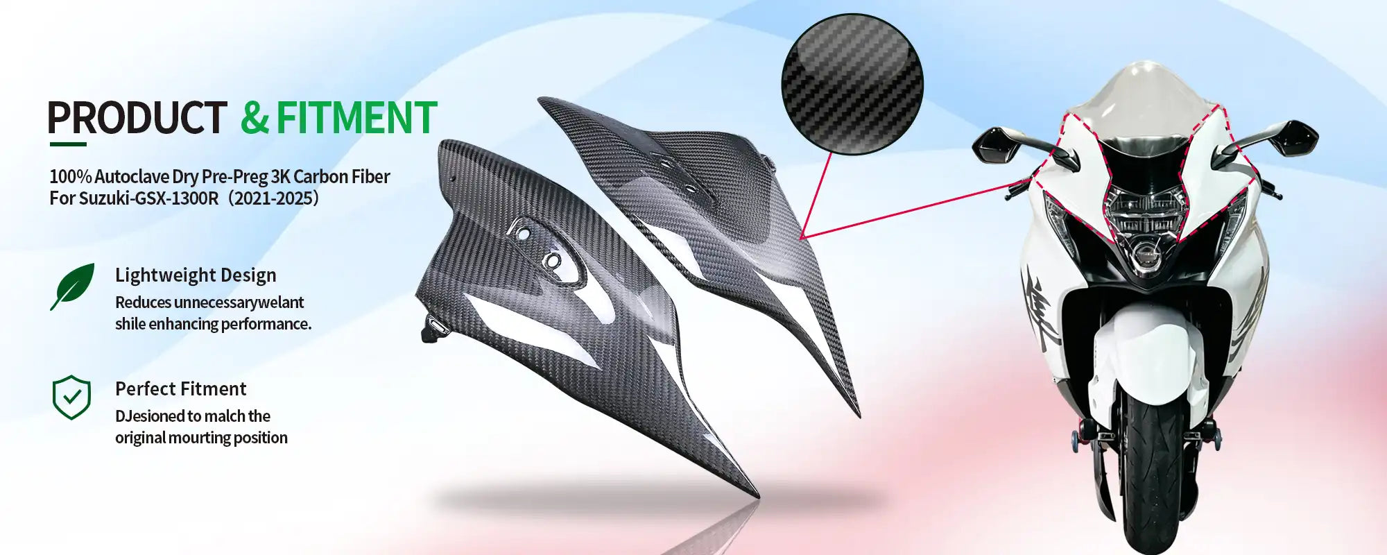Carbon Fiber Front Fairing Side Panels (Pair) for Suzuki GSX1300R Hayabusa 2021-2025, 2x2 Twill Weave (Glossy)