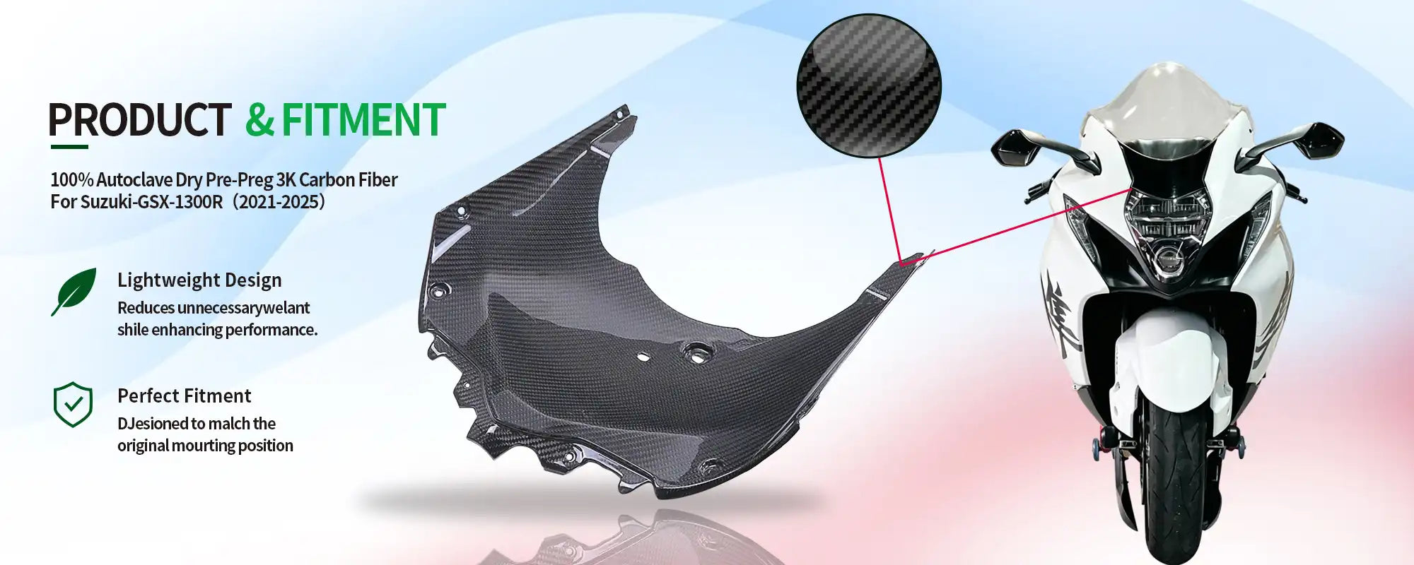 Carbon Fiber Front Cowl Cover for Suzuki GSX1300R Hayabusa 2021-2025, 2x2 Twill Weave (Glossy)