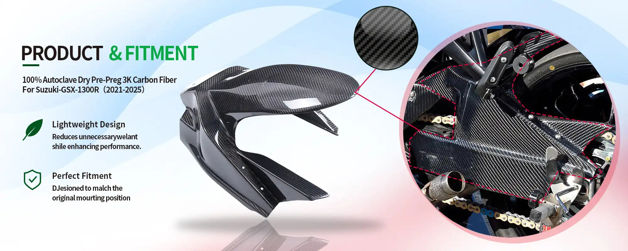 Carbon Fiber Rear Fender for Suzuki GSX1300R Hayabusa 2021-2025, 2x2 Twill Weave (Glossy)