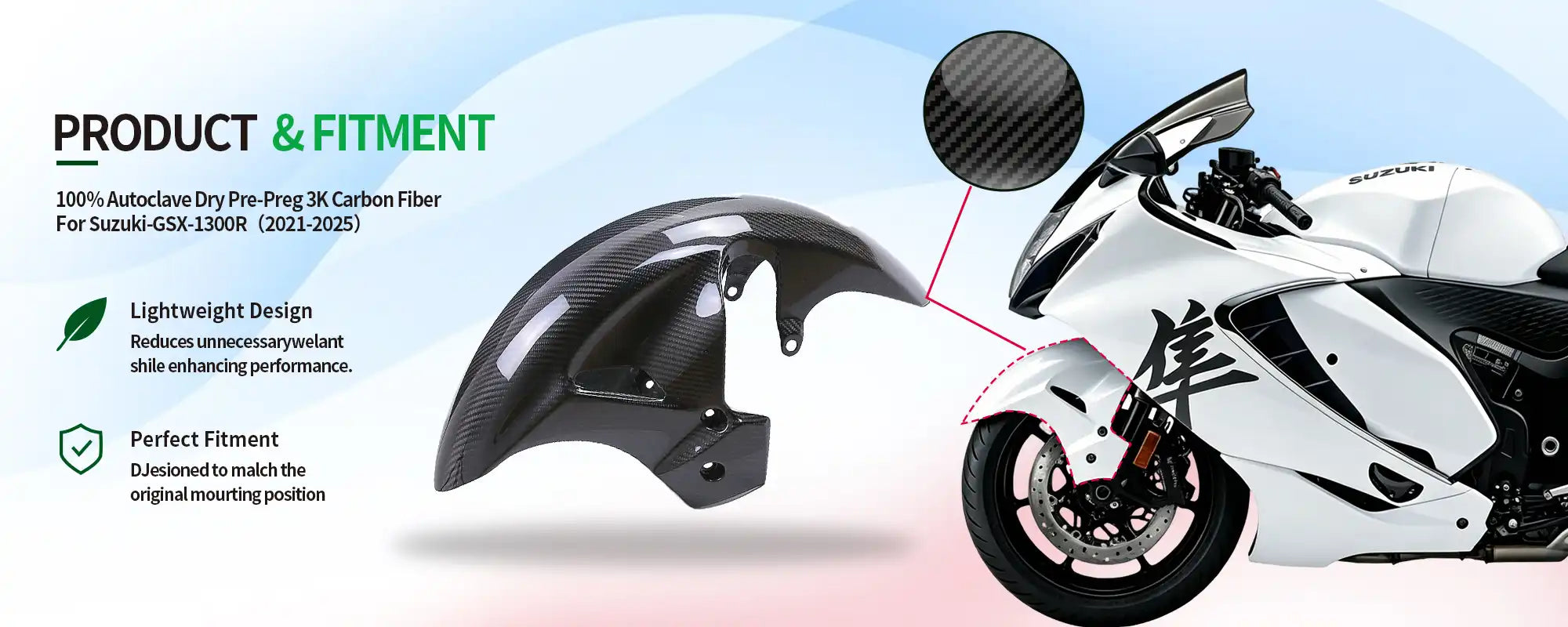 Carbon Fiber Front Fender for Suzuki GSX1300R Hayabusa 2021-2025, 2x2 Twill Weave (Glossy)