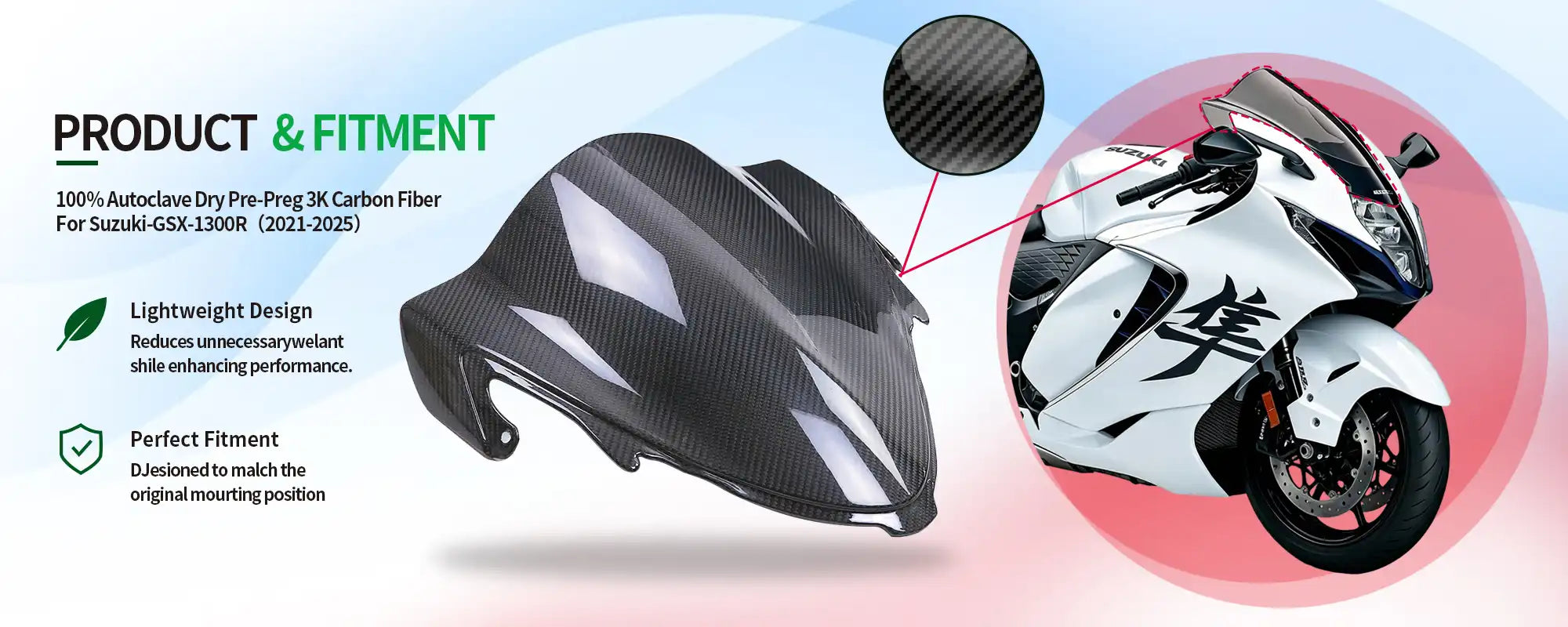 Carbon Fiber Windscreen for Suzuki GSX1300R Hayabusa 2021-2025, 2x2 Twill Weave (Glossy)