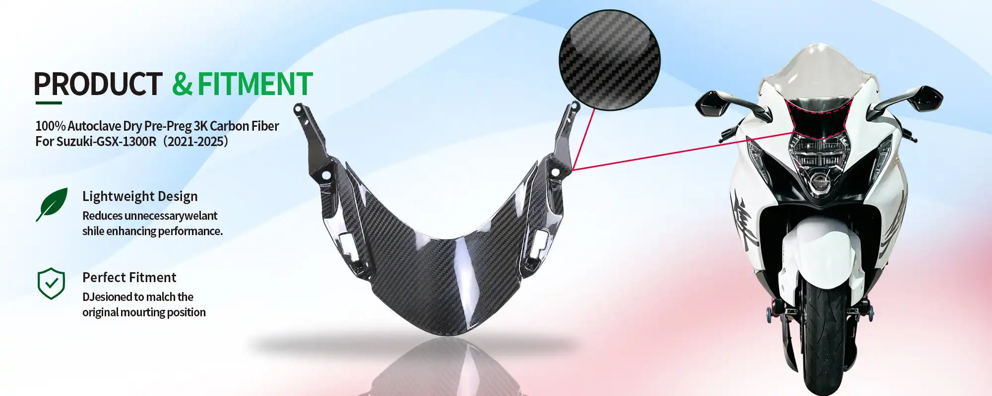 Carbon Fiber Windshield Bracket for Suzuki GSX1300R Hayabusa 2021-2025, 2x2 Twill Weave (Glossy)