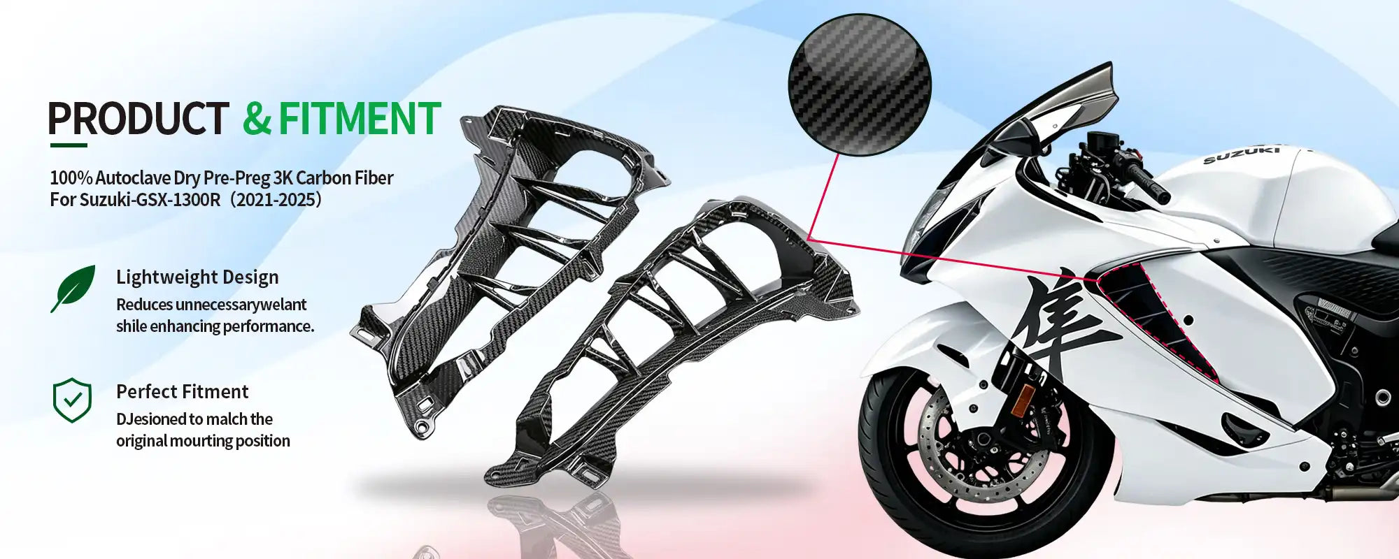 Carbon Fiber Inner Side Vent Fairings (Pair) for Suzuki GSX1300R Hayabusa 2021-2025, 2x2 Twill Weave (Glossy)