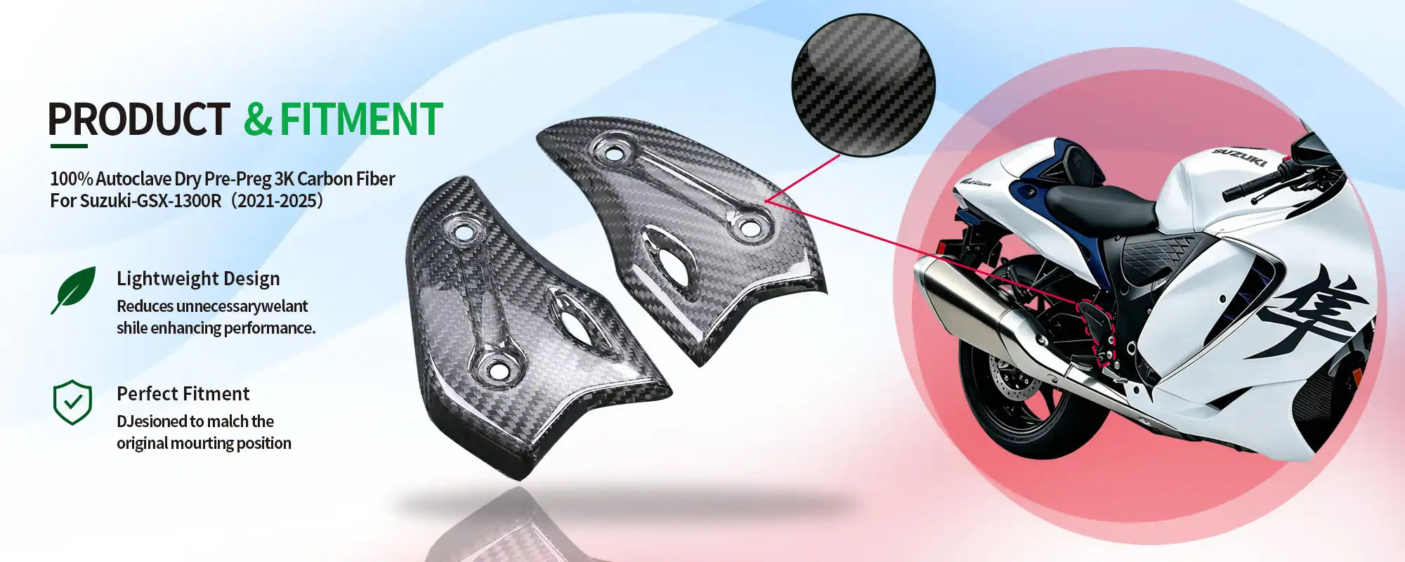 Carbon Fiber Heel Guards (Pair) for Suzuki GSX1300R Hayabusa 2021-2025, 2x2 Twill Weave (Glossy)