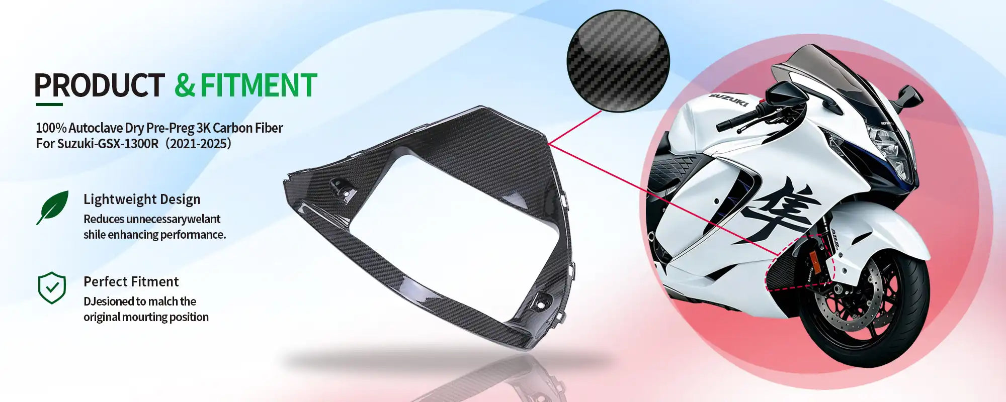 V型面板Carbon Fiber V Panel Radiator Cover for Suzuki GSX1300R Hayabusa 2021-2025, 2x2 Twill Weave (Glossy)