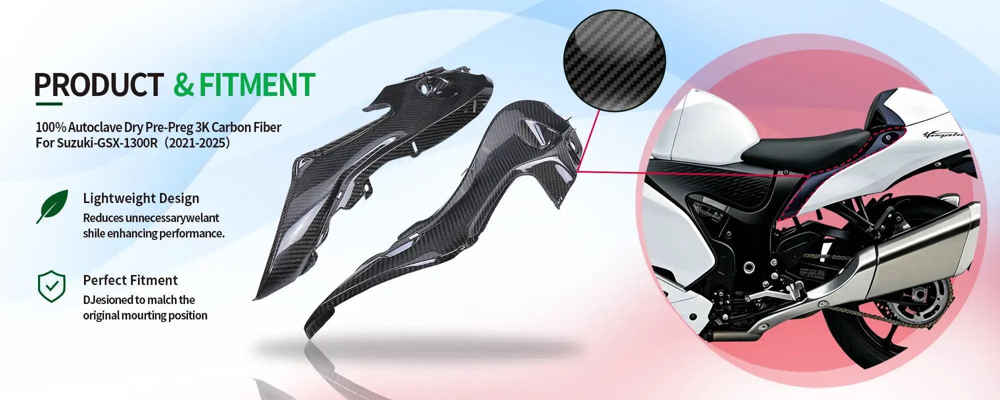 Carbon Fiber Rear Tail Upper Side Panels (Pair) for Suzuki GSX1300R Hayabusa 2021-2025, 2x2 Twill Weave (Glossy)