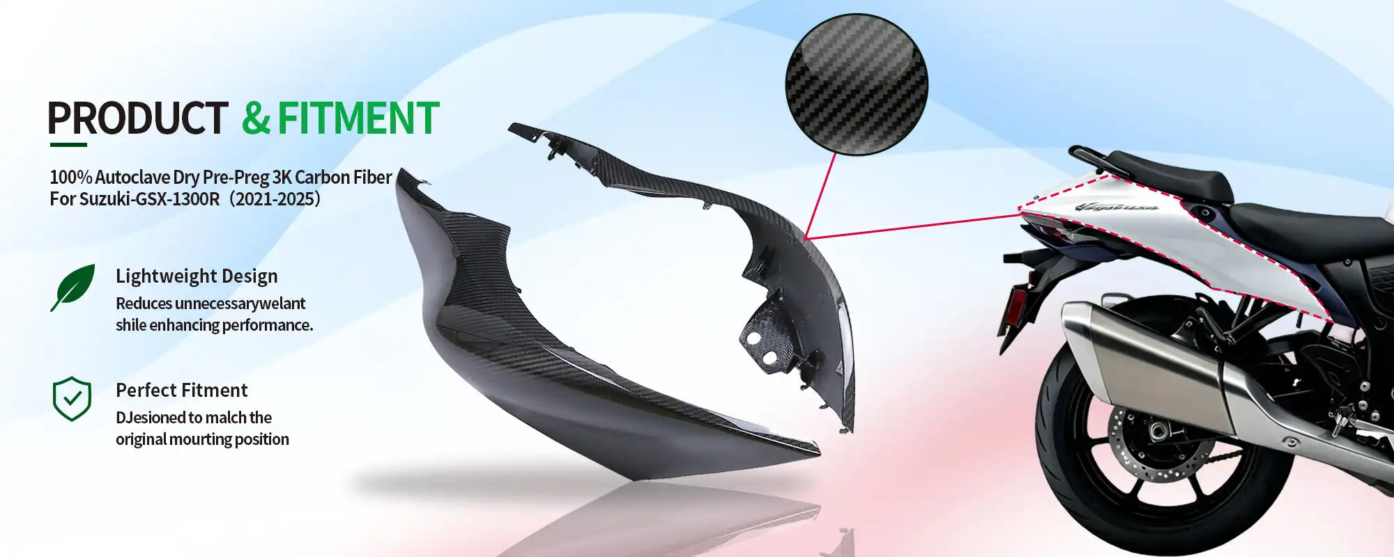 Carbon Fiber Rear Tail Side Cowls (Pair) for Suzuki GSX1300R Hayabusa 2021-2025, 2x2 Twill Weave (Glossy)