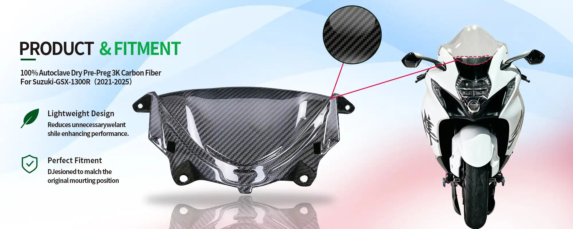 Carbon Fiber Dashboard Cover for Suzuki GSX1300R Hayabusa 2021-2025, 2x2 Twill Weave (Glossy)