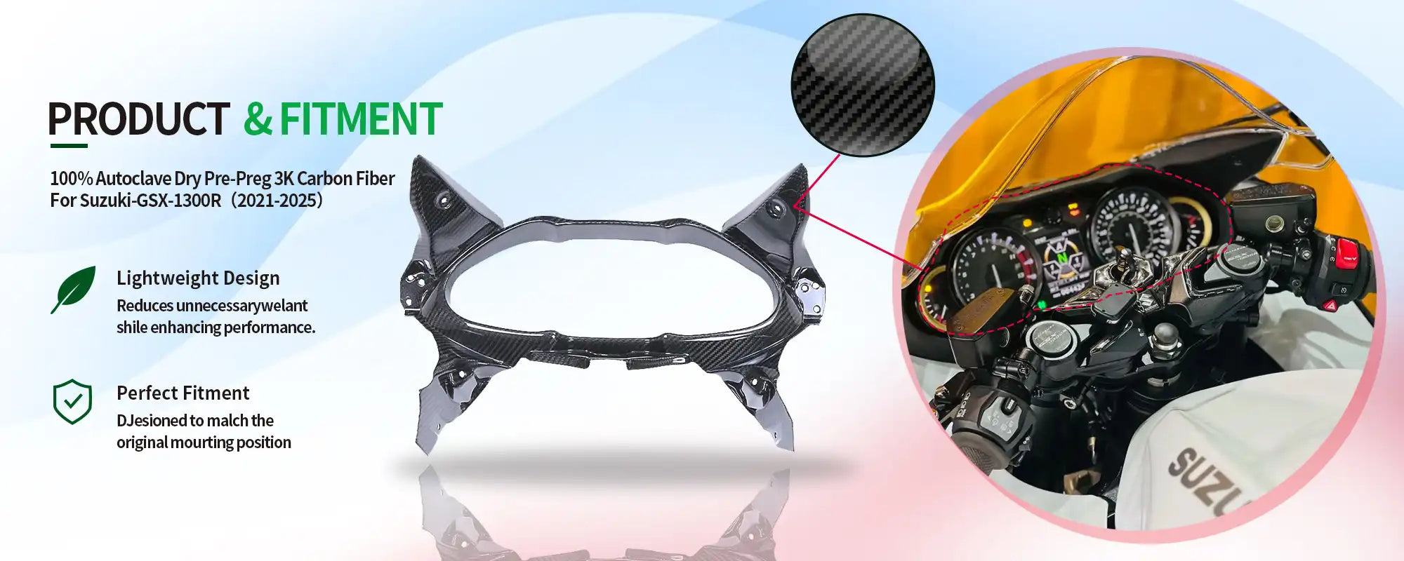Carbon Fiber Meter Dial Cover for Suzuki GSX1300R Hayabusa 2021-2025, 2x2 Twill Weave (Glossy)