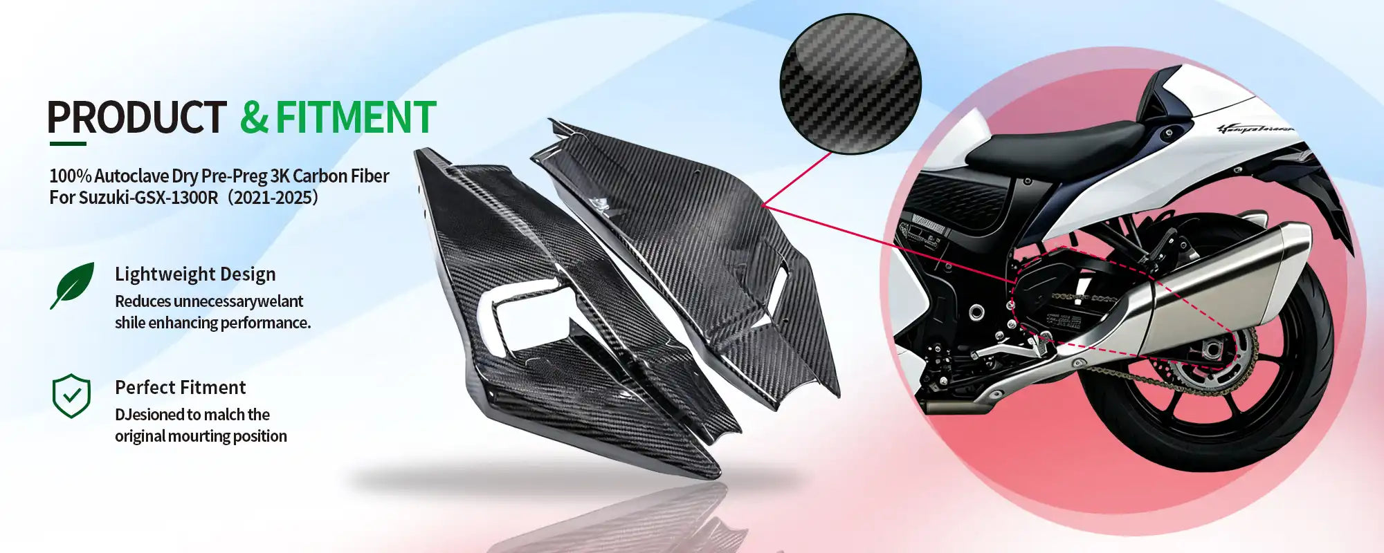 Carbon Fiber Rear Swingarm Cover (Pair) for Suzuki GSX1300R Hayabusa 2021-2025, 2x2 Twill Weave (Glossy)