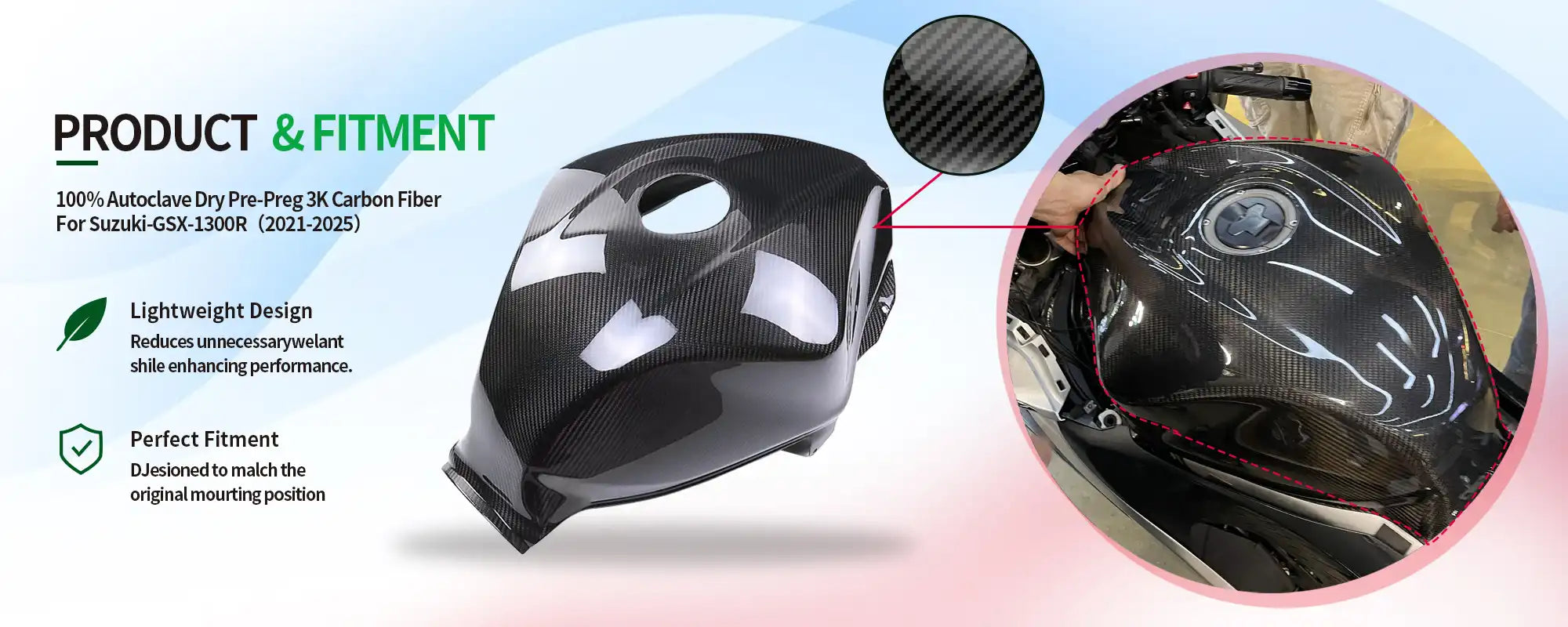 Carbon Fiber Tank Cover for Suzuki GSX1300R Hayabusa 2021-2025, 2x2 Twill Weave (Glossy)