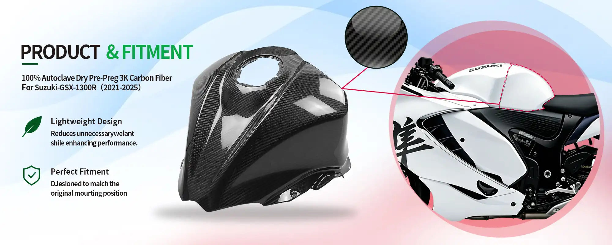 Carbon Fiber Front Tank Cover for Suzuki GSX1300R Hayabusa 2021-2025, 2x2 Twill Weave (Glossy)