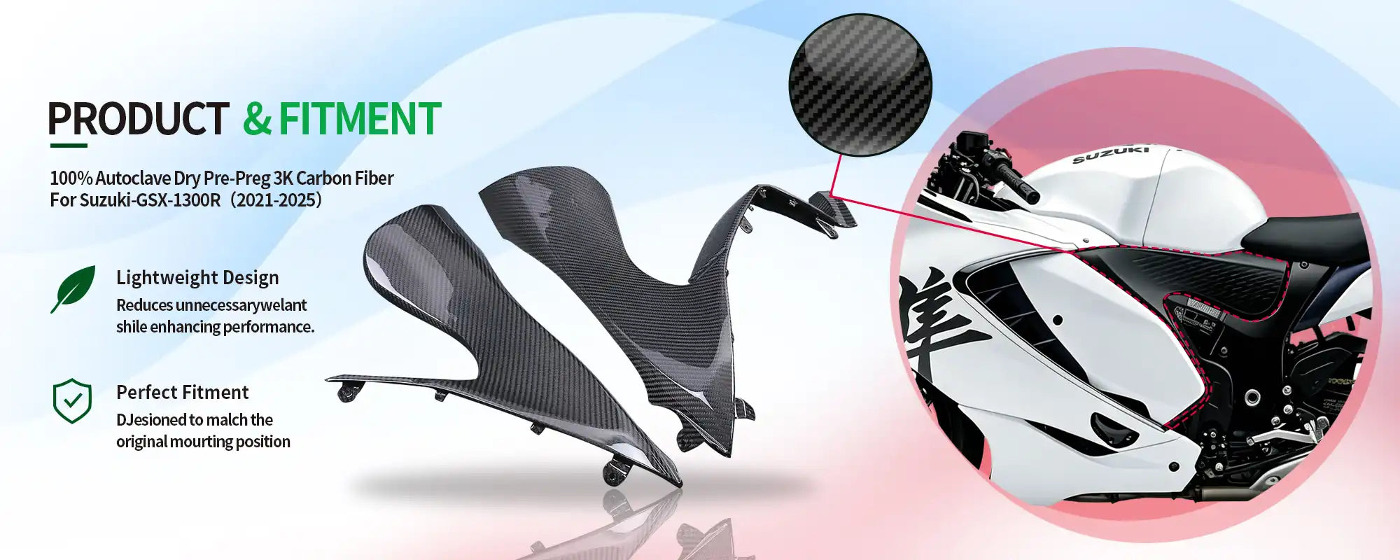 Carbon Fiber Lower Side Tank Panels (Pair) for Suzuki GSX1300R Hayabusa 2021-2025, 2x2 Twill Weave (Glossy)