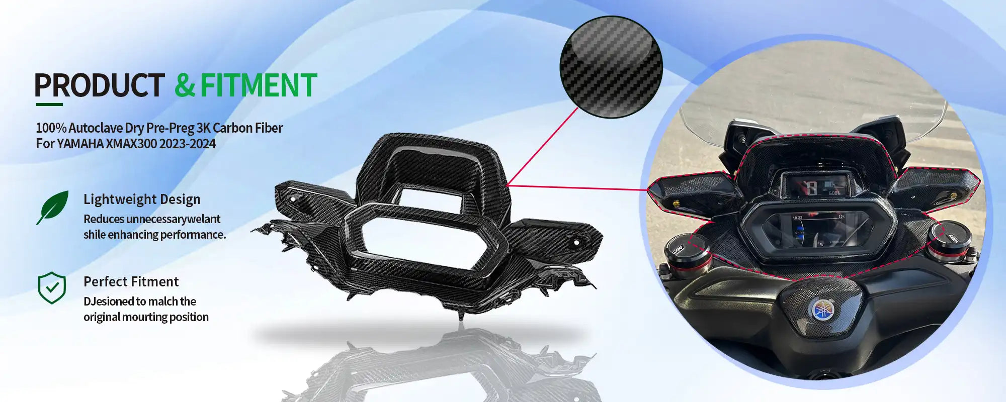 ANSENTT Carbon Fiber Motorcycle Rearview Mirror for Yamaha XMAX 300 2023-2026