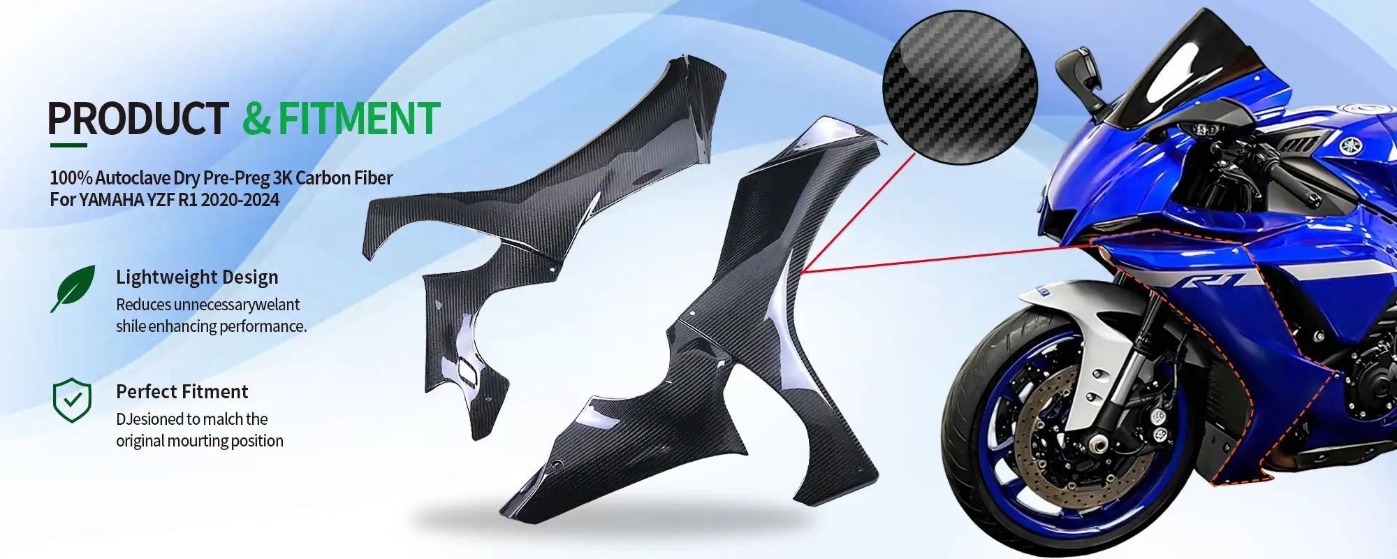 Carbon Fiber Mid Side Fairings (Pair) for Yamaha YZF-R1 2020-2025 - 2x2 Twill Glossy